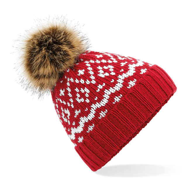 Fair Isle faux fur pop pom beanie