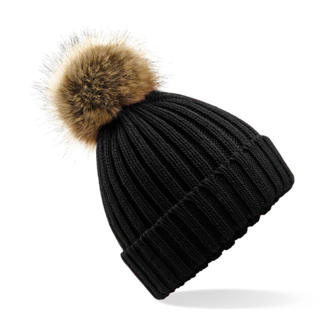 Fur pop pom chunky beanie