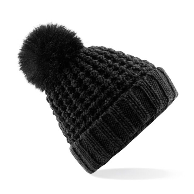 Popcorn fur pop pom beanie