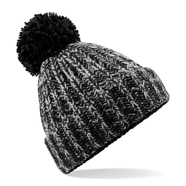 Twist-knit pom pom beanie