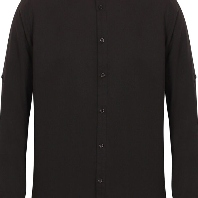 Mandarin shirt with roll-tab sleeve