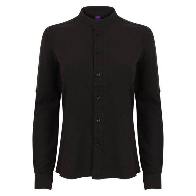 Women’s Mandarin shirt with roll-tab sleeve