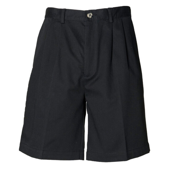 Teflon-coated double pleat front chino shorts