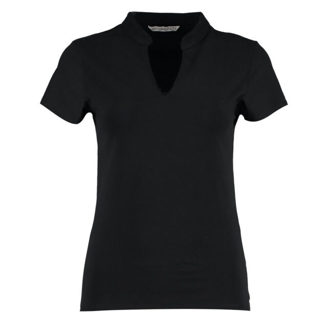 Women’s corporate short-sleeved top v-neck mandarin collar (regular fit)