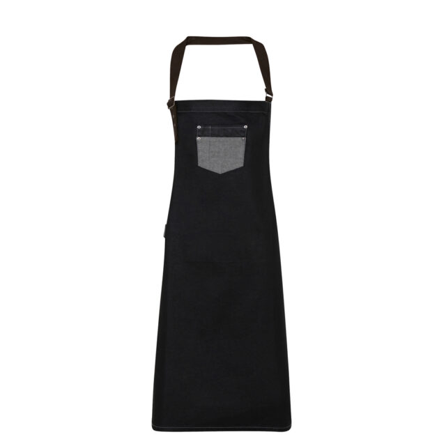 Division waxed-look denim bib apron with faux leather