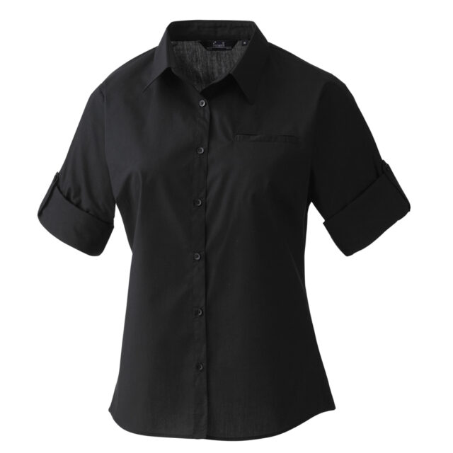 Women’s roll sleeve poplin blouse