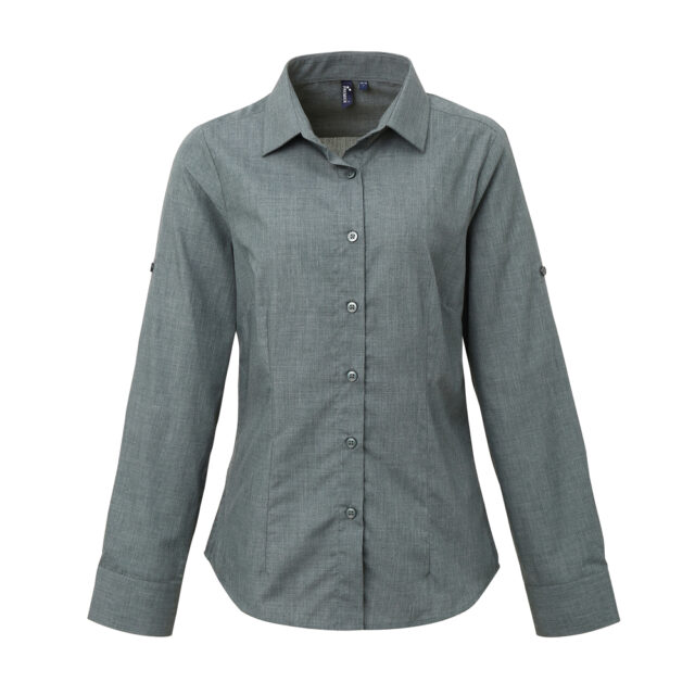 Women’s poplin cross-dye roll sleeve shirt