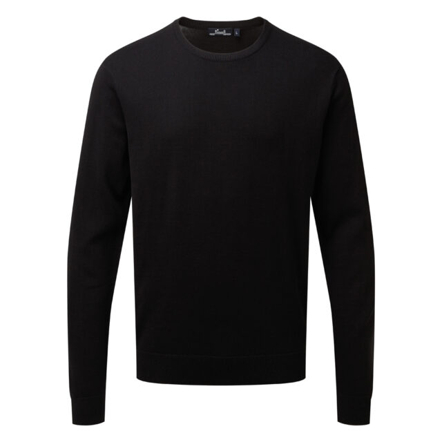 Crew neck cotton-rich knitted sweater