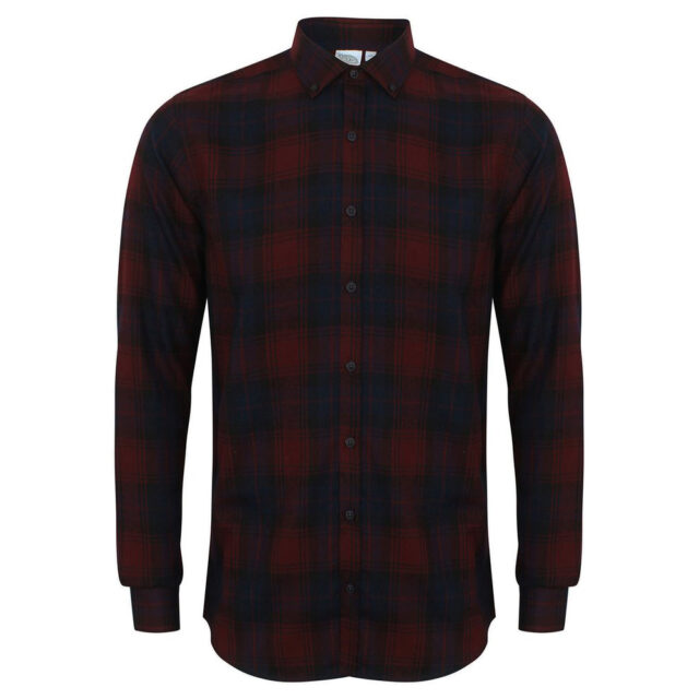 Brushed check casual shirt with button-down collar