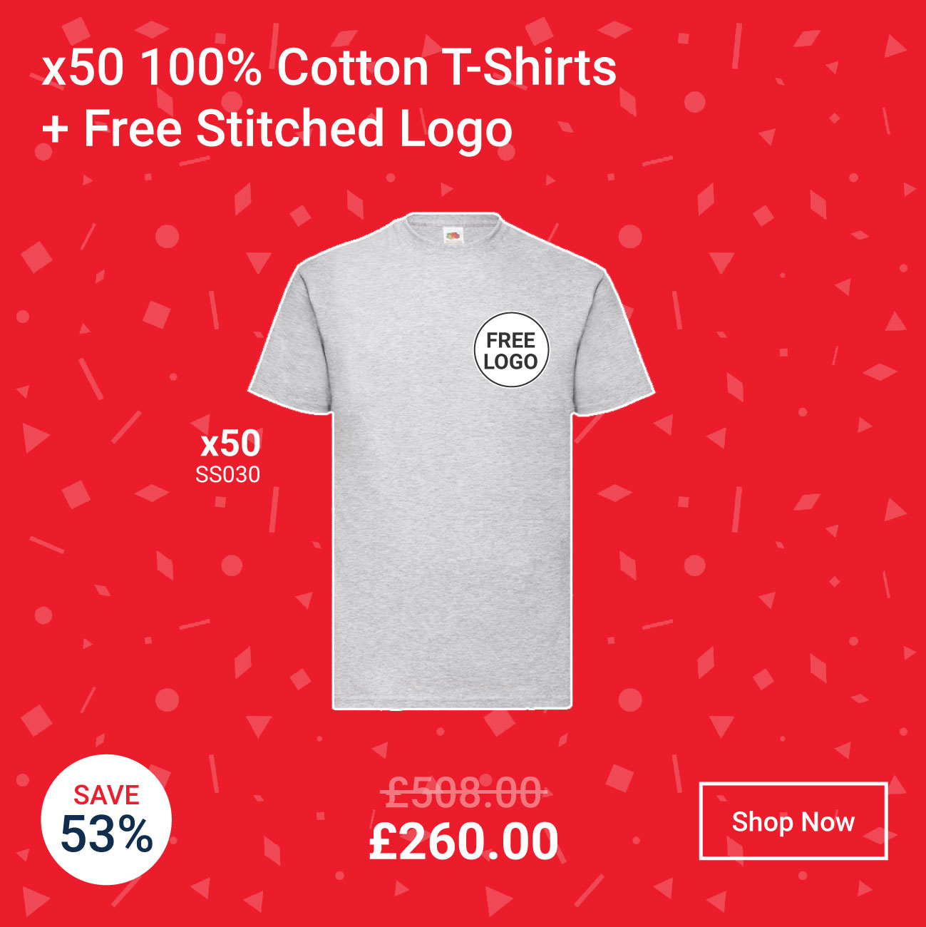 x50 100% Cotton T-Shirts + Free Stitched Logo